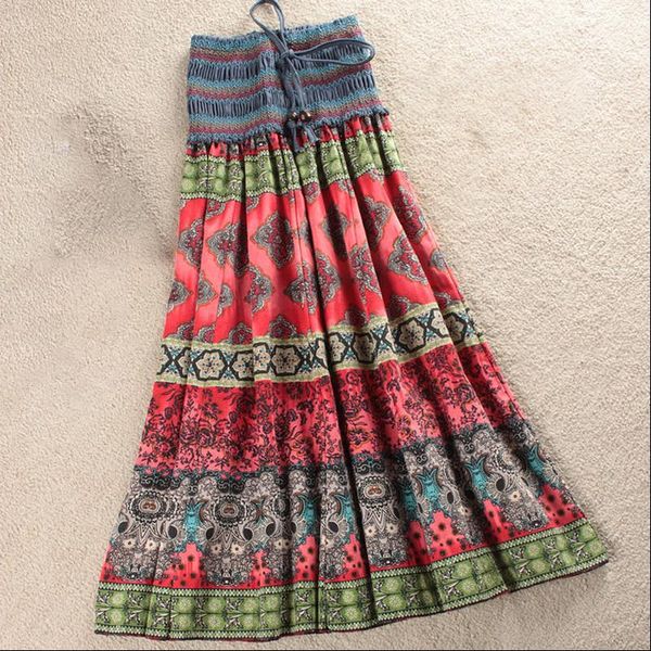 

boho skirts womens fashion bohemia print big swing skirt casual holiday comfortable hawaii vacation ethnic style beach skirt, Black