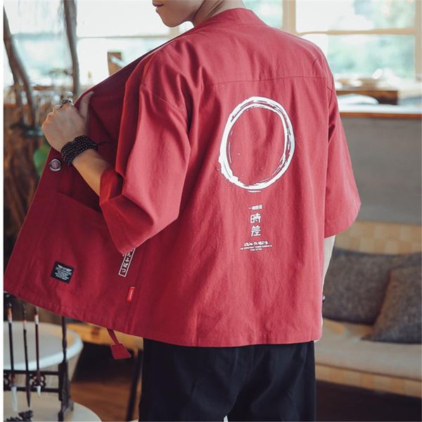 

ethnic clothing bebovizi vintage style japanese thin kimono men cotton red cardigan casual cosplay jackets coat print yukata haori