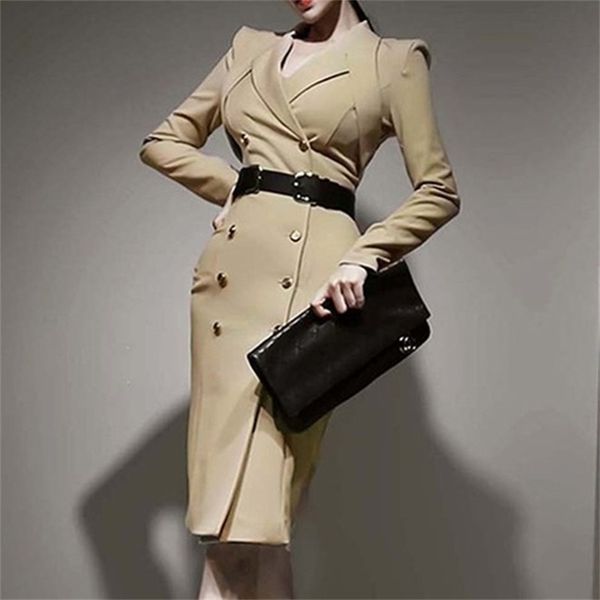 

elegant office blazer dress women notched collar long sleeve double breasted mini es solid color ladies business 210603, Black;gray