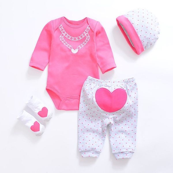 2021 Roupas de bebé 4 pçs / lote algodão bebê menino roupas chapéu branco + pant + bodysuits + meias recém-nascidos meninas conjuntos de roupas 210317