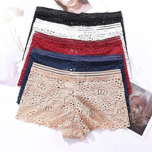 

women's panties ladies lace seamless boyshort hollow out transparent mid waist women underwear, Black;pink
