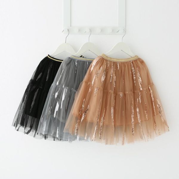 Alta Qualidade Lantejoulas Tulle Meninas Tutu Saia Bebê Brilhante Casamento Meninas Dança Saias Criança Saias Menina Fluffy Long Pettiskirt 210303