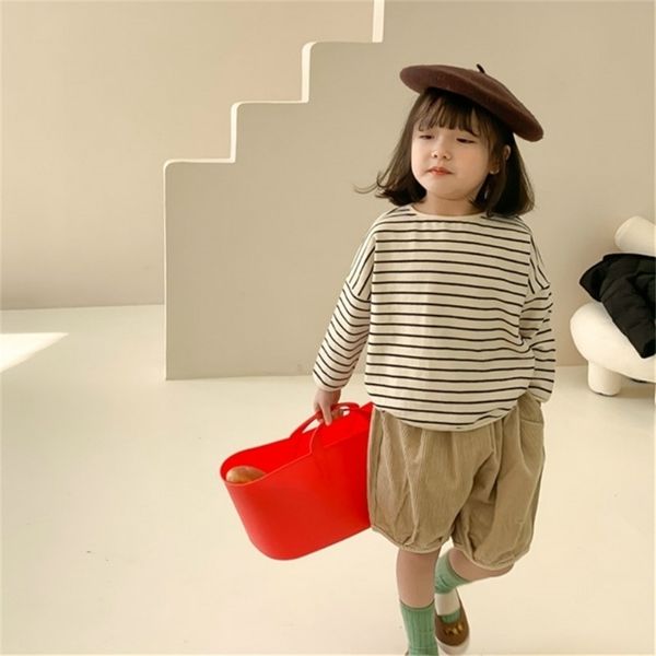 

spring arrival girls long sleeve striped t shirt kids cotton korean design clothes 210528, Blue