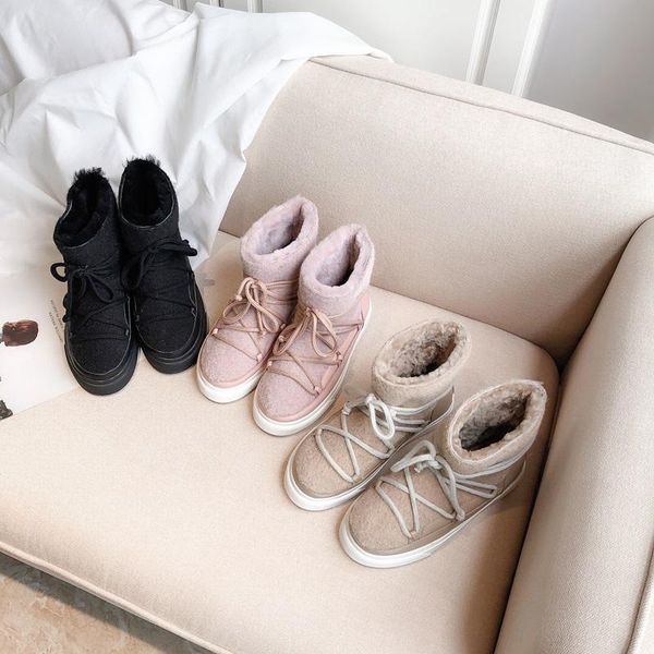 

boots classic winter snow warm faux fur ankle woman women shoes fashion female outdoor casual flats platform, Black