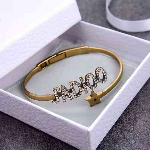 

factory specials aa punk net red brass letter band diamond star bracelet, Black