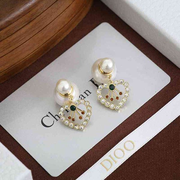 

earrings fashion luxury designer jewelry d family full of diamond cd letter pearl female dijia peach heart color wind, Golden