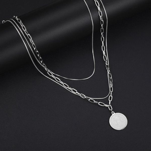 

pendant necklaces multilayered cross lock necklace stainless steel comfortable portable hip hop for party, Silver