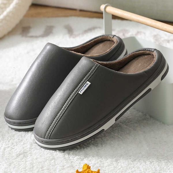 

slippers leather waterproof women's for home velvet plush fur couple bedroom soft shoes yaaj, Black