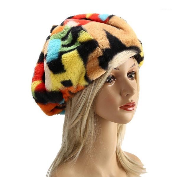

selling graffiti octagonal beret female trend autumn winter outdoor warm soft fur painte rhat retro sboy hat bucket berets, Blue;gray