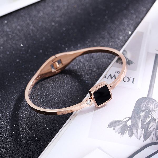 

rose gold titanium steel bracelet, classic black square titanium steel bracelet, anti - allergy and non - fading
