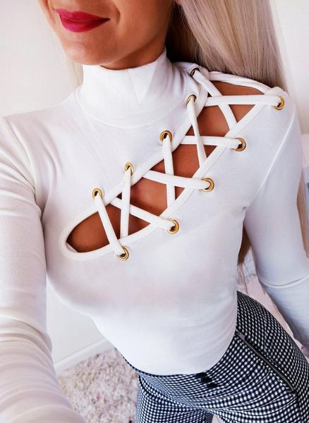 

women's t-shirt meihuida 2021 women slim fit loose ladies autumn casual hollow long sleeve crop round neck t shirts evening sports, White