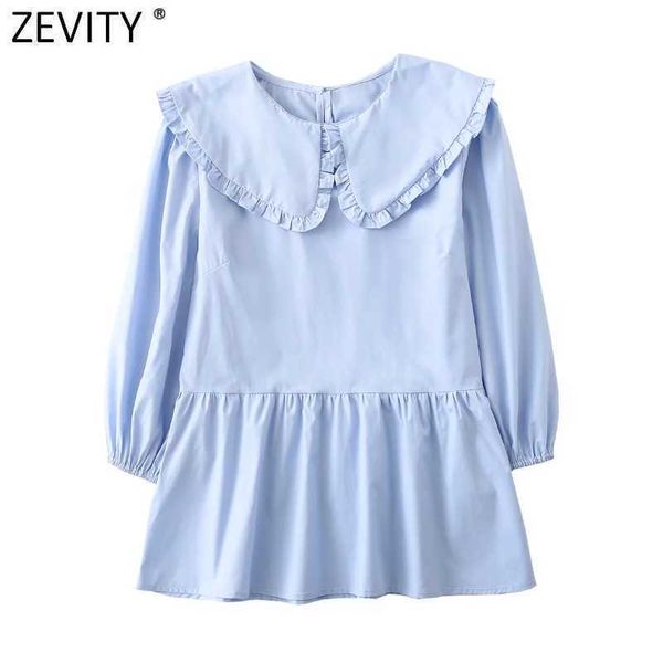 

zevity women sweet agaric lace peter pan collar solid smock blouse ladies chic ruffles poplin femininas shirt blusas ls9339 210603, White