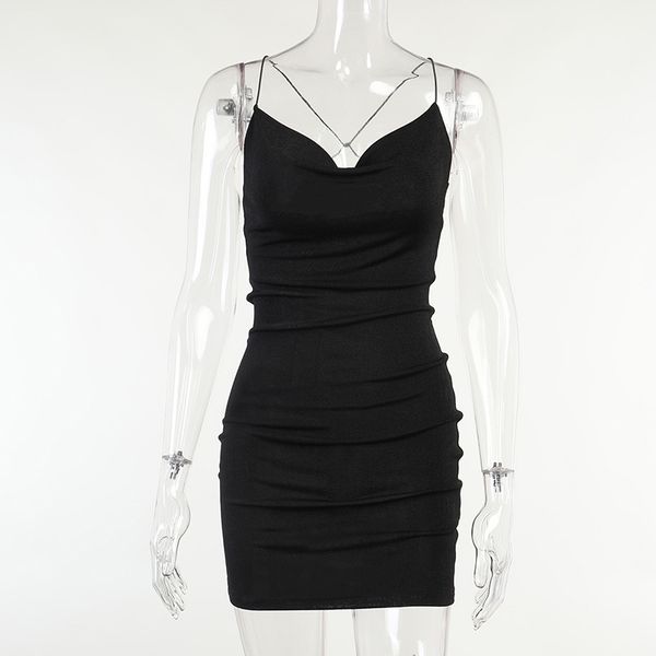 

viifaa spaghetti strap low-cut mini dress for summer stretchy knitted bodycon women backless streetwear party dresshigh quality, Black;gray