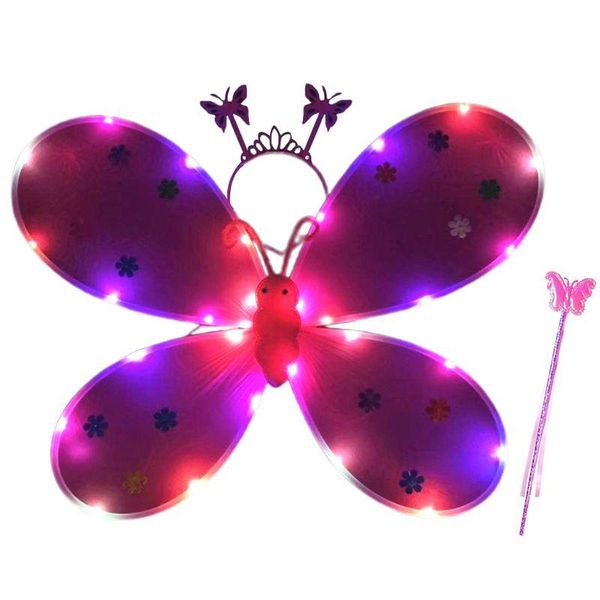 

3pcs girl led angel set fairy wand bandana crown princess carnival costume, Slivery;white