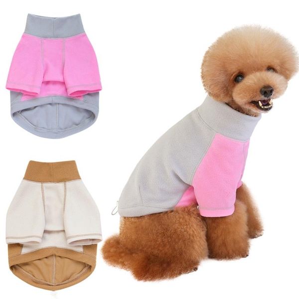 

pet cotton padded dogs autumn winter color matching high collar fleece two legged clothes for small medium-sized sale