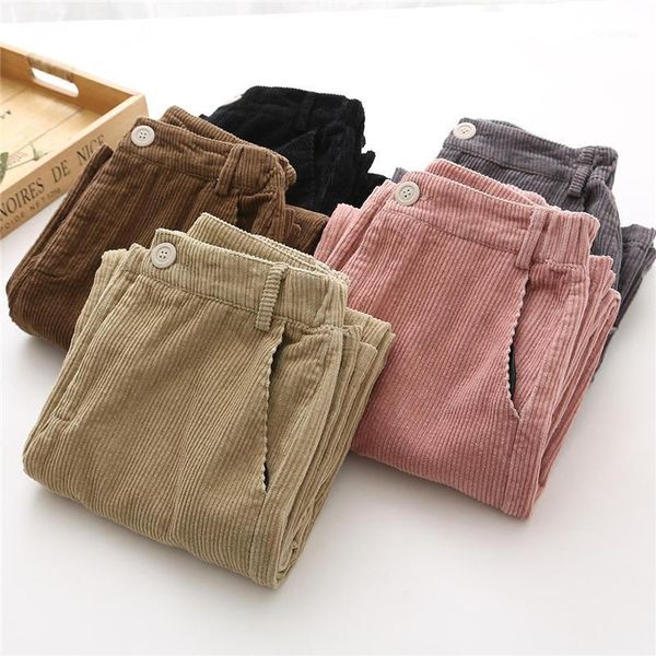 

women's pants & capris autumn winter corduroy women vintage casual thicken warm high waist trousers loose streetwear wide leg q6541, Black;white