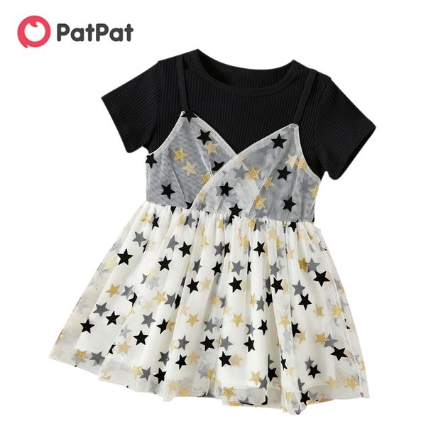 

summer toddler girl lace stars splice dress 210528, Red;yellow
