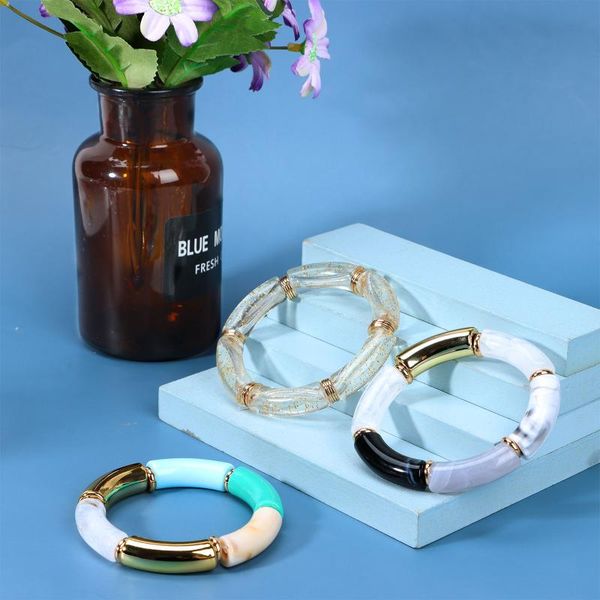 

bangle 1pc colorful bamboo tube elastic bracelet acrylic brass material spacers, Black
