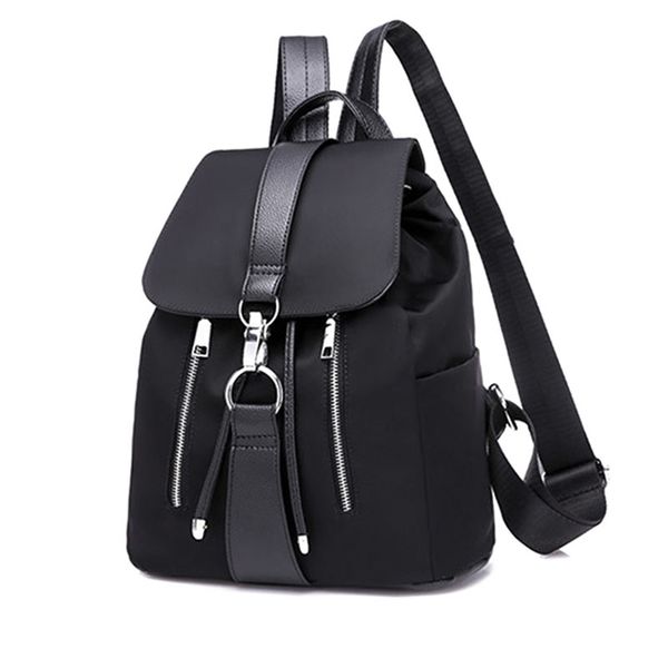 

simple trending solid color nylon women's backpacks casual large capacity design black school bags for teenager 210922