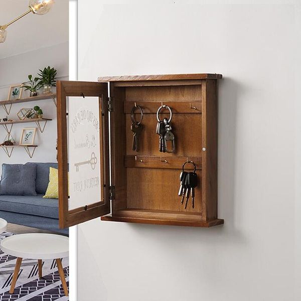 

hooks & rails door wooden wall-mounted key storage box, home pastoral style, retro door-to-door glass decorative holder