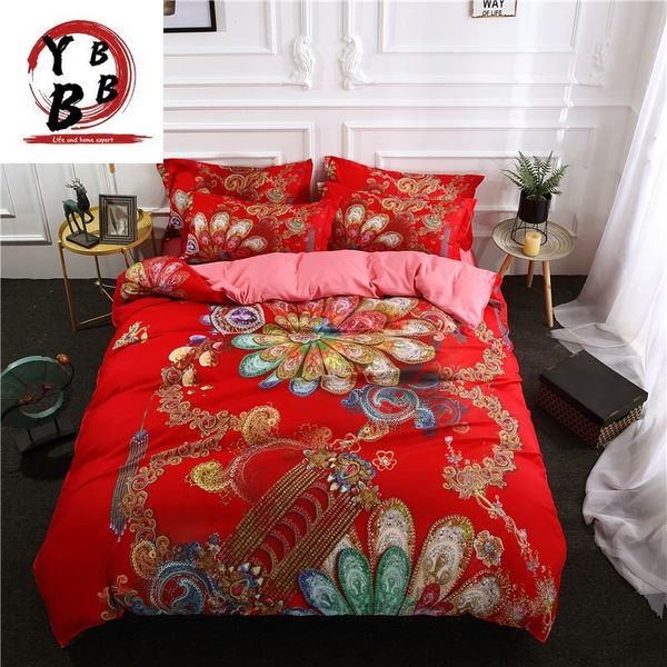 

bedding sets 3/4pcs bohemia set soft king  twin duvet cover with pillowcases red quilt mandala luxury home textile