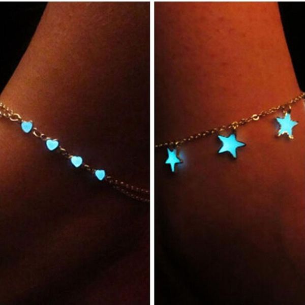 

link, chain vintage luminous foot beach anklet fashion jewelry charming glow in the dark star heart ankle bracelet, Black