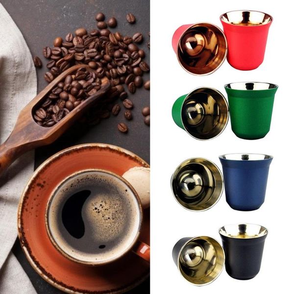 

mugs 80ml double wall coffee cup stainless steel espresso cups insulation mug tea