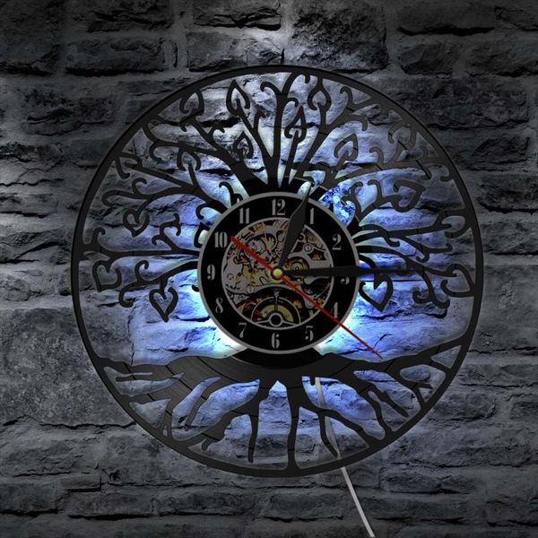 

wall clocks tree of life retro record clock living room kitchen family longplay art home decor