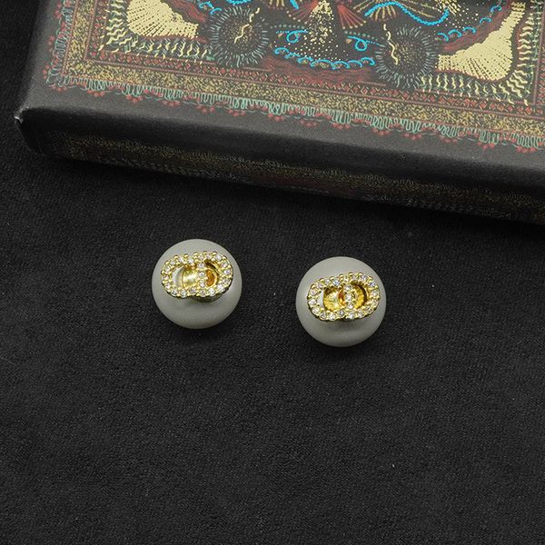 

design jewelry letter full diamond single pearl earrings simple fashion women's temperament earrings, Silver