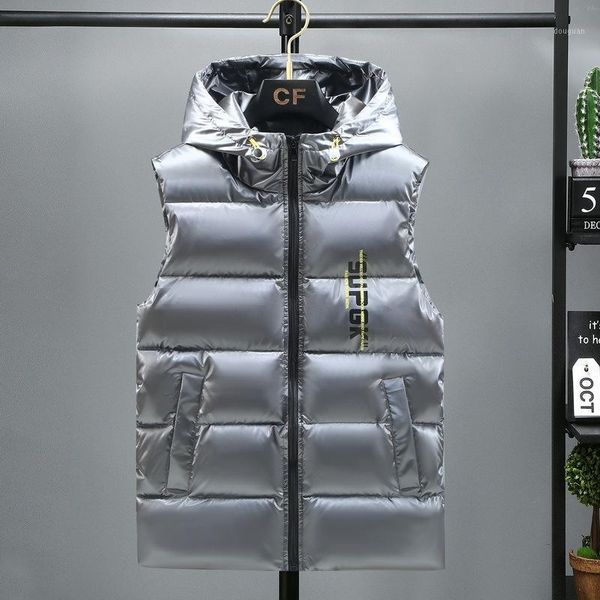 

men's vests winter cotton clip vest korean fashion handsome hooded shoulder casual outerwear teenagers jacket, Black;white