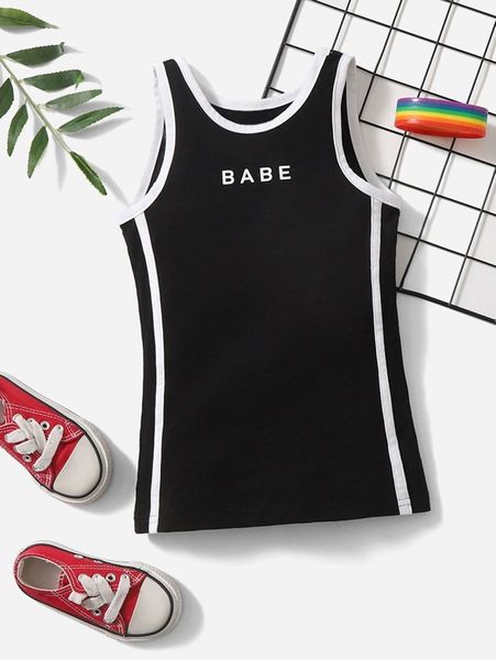 

baby letter graphic contrast binding tank dress she, Red;yellow