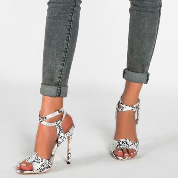 

sandals fashion women's summer sansals snakeskin shoes woman snake grain stilettos open-toe ladies sandalia feminina 2021, Black