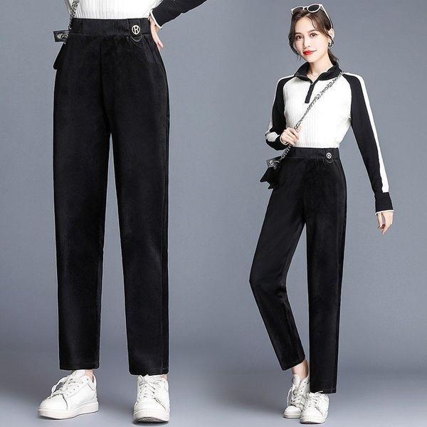 

corduroy pants harem pants autumn winter women elastic waist casual black trousers pantalon femme 2021 plus size, Black;white