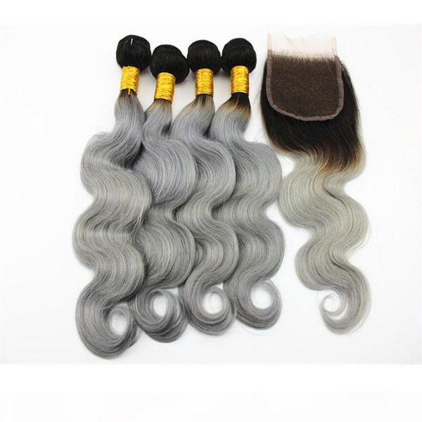 

brazilian virgin hair bundles with closures body wave peruvian indian malaysian 100% human hair weave with 4x4 hair closure color t1b gray, Black;brown