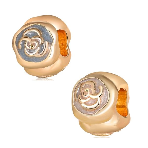 

fits pandora bracelets 30pcs rose flower gold enamel silver charms bead charm beads for wholesale diy european sterling necklace jewelry, Black