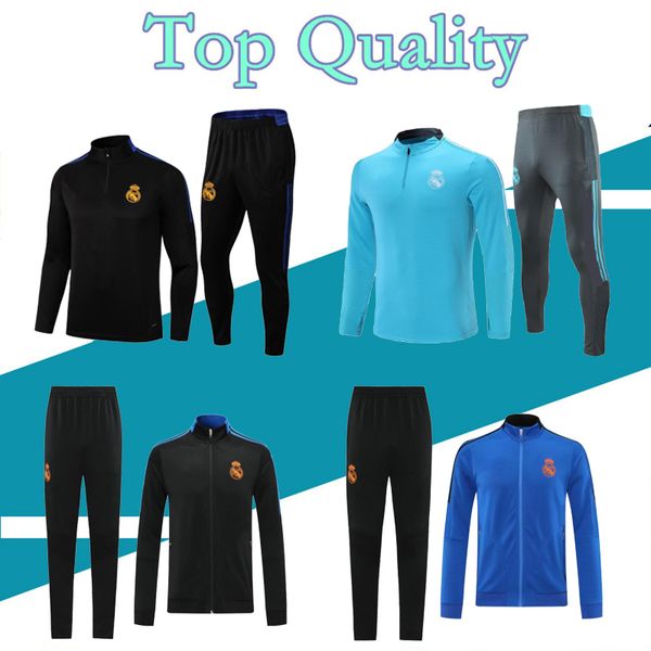 

2021 2022 real madrid soccer training suit jacket tracksuits 21/22 camiseta de futbol hazard benzema modric jogging football tracksuit sets, Black