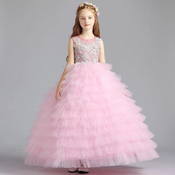 

girl's dresses flower girl for weddings o neck sleeveless kids party communion gown sequined appliques princess dress, Red;yellow