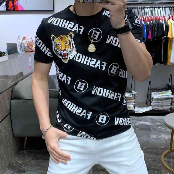

men's t-shirts heavy industry tiger drill t-shirt o-neck slim short sleeve tshirt for social club outfits letter printing r5u4, White;black