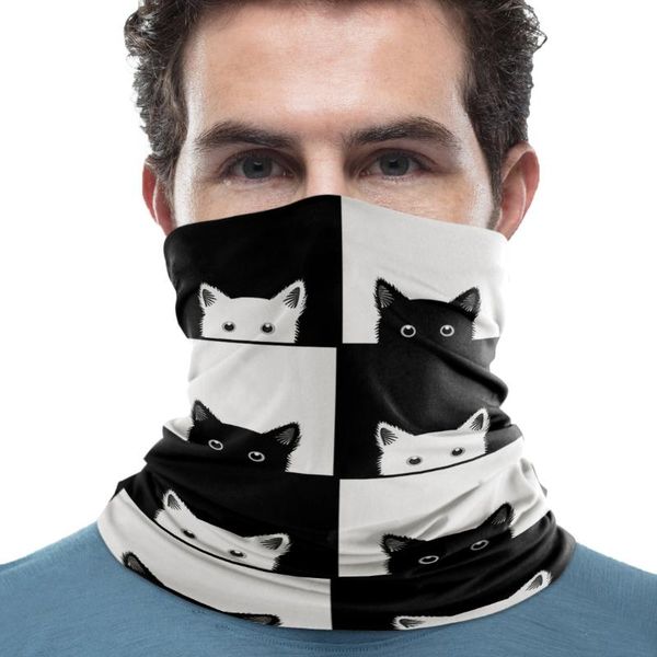 

scarves geometic black white plaid cat neck gaiter magic scarf mens ladies rectangular hijab custom, Blue;gray