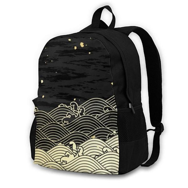 

backpack golden sea wave shoulder bag casual women teenage girl school bagpack