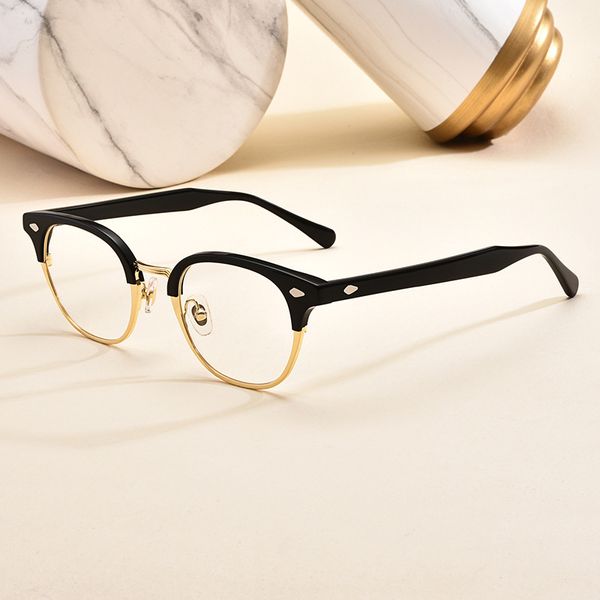 

luxury designer glasses grade quality handmade glasses frame classic square acetate for men women semi rimless eyeglasses optical prescripti, White;black