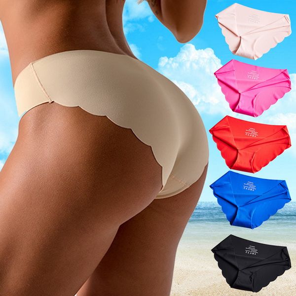 

women's underwear ice silk needless lingerie a piece nylon shorts invisible broek low tail panties, Black;pink