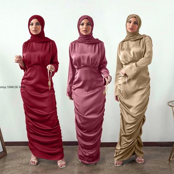 

ethnic clothing kaftan dubai abaya turkey femme arabic hijab muslim fashion robe satin dress african dresses abayas for women islamic, Red