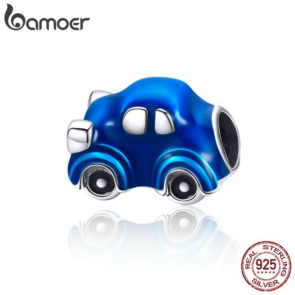 

bamoer new collection 925 sterling silver retro car blue enamel beads charm fit charm bracelet necklace jewelry making scc957 q0531, Black