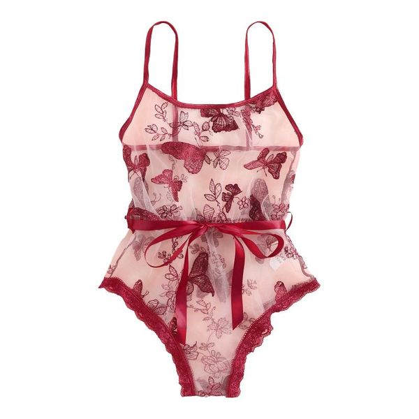 

women's panties butterfly embroidery lingerie women underwear sleepwear bodysuit jumpsuit teddy suspender mesh perspective charming, Black;pink