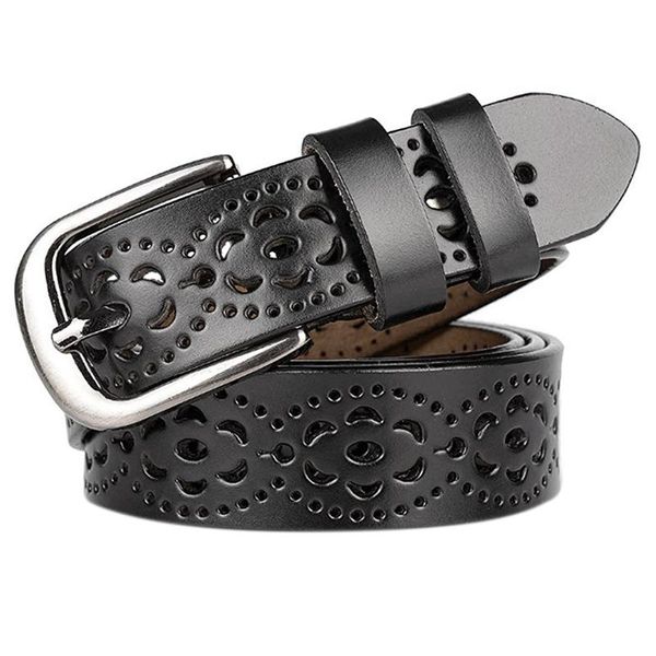 

belts women's belt hollow flower retro denim western design alloy buckle, Black;brown
