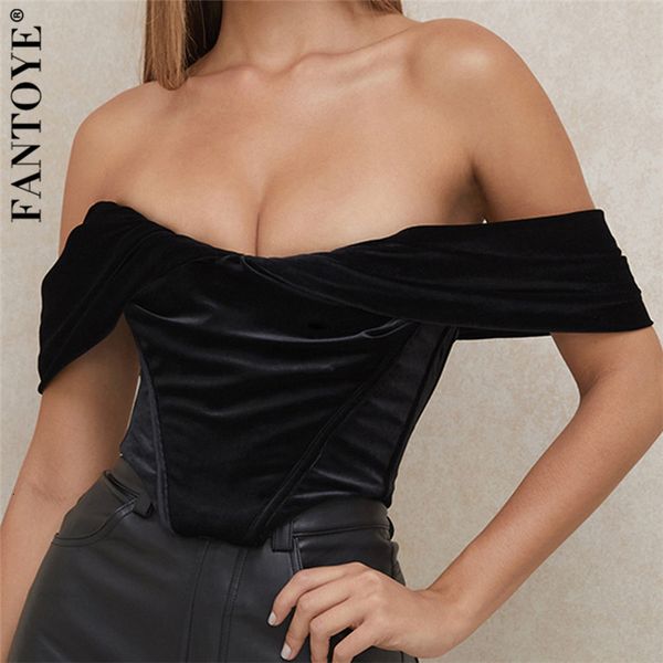 

2021 new fashion veet strapless bustier corset crop women black ny short feminino elegant solid camis clubwear x2ji, White