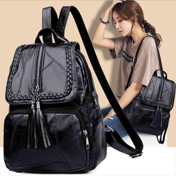 

womens pu leather backpack school bag classic black waterproof travel multi function shoulder