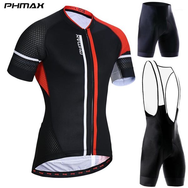 

racing sets phmax anti-uv pro summer cycling jersey set men mtb bicycle clothing suit breathable bike bib set1, Black;blue