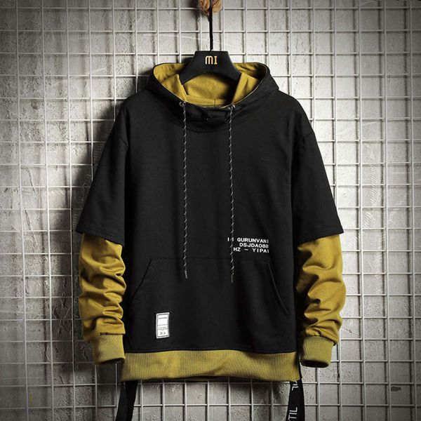 

autumn hooded sweater fashion leave pieces of color matching jacket, Black